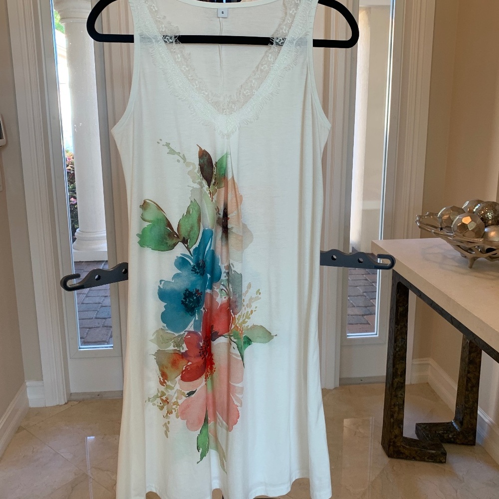 No name White/Floral Print Cotton Sundress sz S